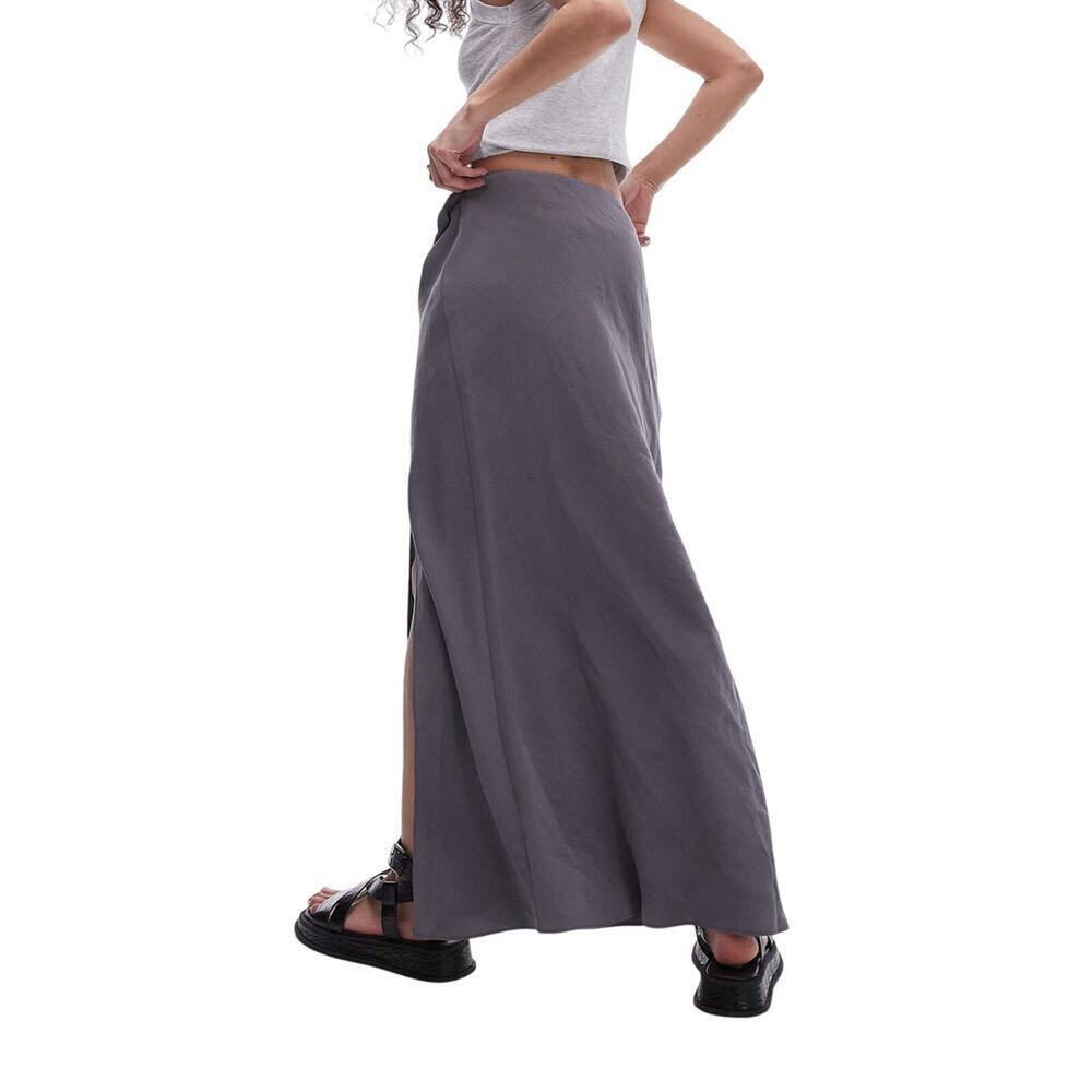 Topshop Twist Maxi Skirt Gray Low Rise Side Slit Size 4 - Picture 4 of 7